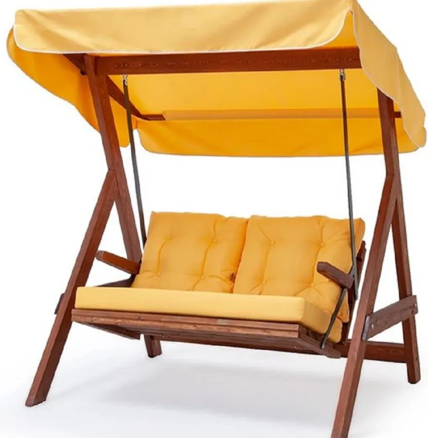 Casa Padrino Luxus Hollywood Schaukel Gelb / Braun - Moderne Wetterfeste Garten Schaukel mit Sonnendach - Garten Möbel - Terrassen Möbel - Luxus Möbel