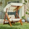 Casa Padrino Luxus Hollywood Schaukel Cremefarben / Braun - Moderne Wetterfeste Garten Schaukel mit Sonnendach - Terrassen Möbel - Garten Möbel - Luxus Kollektion