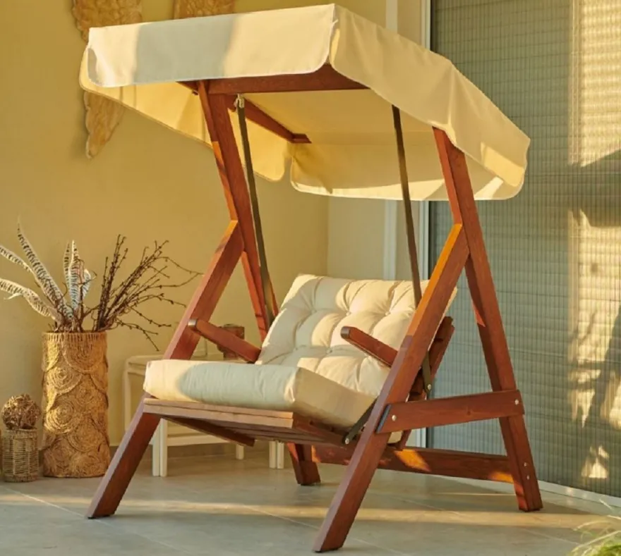 Casa Padrino Luxus Hollywood Schaukel Cremefarben / Braun - Moderne Wetterfeste Garten Schaukel mit Sonnendach - Terrassen Möbel - Garten Möbel - Luxus Kollektion