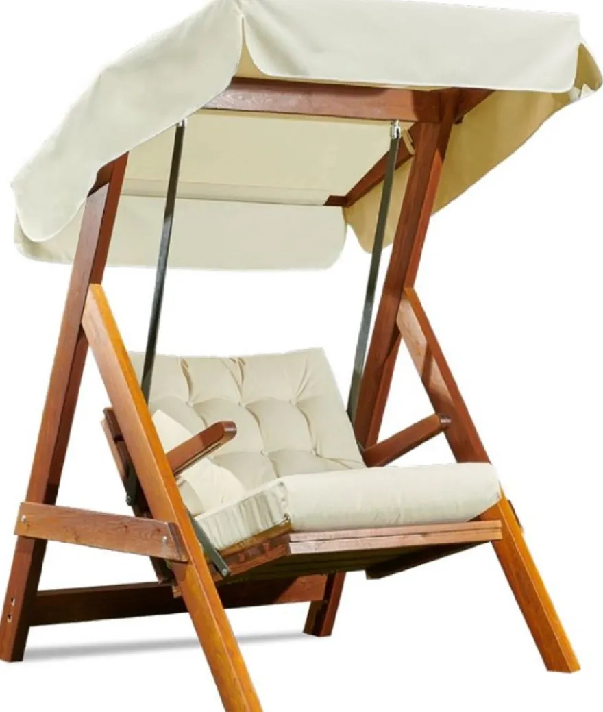 Casa Padrino Luxus Hollywood Schaukel Cremefarben / Braun - Moderne Wetterfeste Garten Schaukel mit Sonnendach - Terrassen Möbel - Garten Möbel - Luxus Kollektion