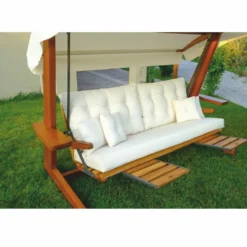 Casa Padrino Luxus Hollywood Schaukel Creme / Braun - Wetterfeste Garten Schaukel mit Sonnendach - Garten Terrassen Hotel Möbel - Luxus Qualität