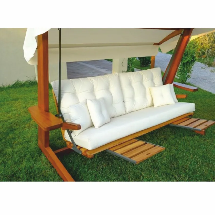 Casa Padrino Luxus Hollywood Schaukel Creme / Braun - Wetterfeste Garten Schaukel mit Sonnendach - Garten Terrassen Hotel Möbel - Luxus Qualität