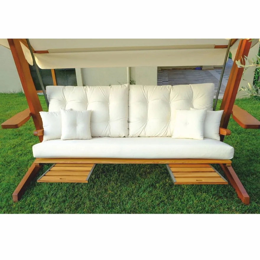 Casa Padrino Luxus Hollywood Schaukel Creme / Braun - Wetterfeste Garten Schaukel mit Sonnendach - Garten Terrassen Hotel Möbel - Luxus Qualität