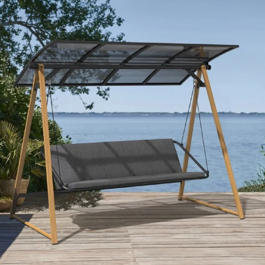 Casa Padrino Luxus Hollywood Schaukel Grau / Braun - Garten Schaukel mit Sonnendach