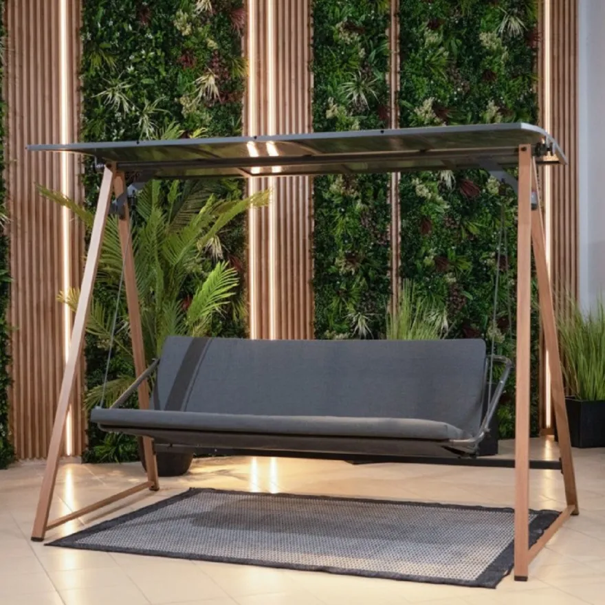 Casa Padrino Luxus Hollywood Schaukel Grau / Braun - Garten Schaukel mit Sonnendach