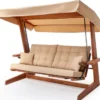 Casa Padrino Luxus Hollywood Schaukel Beige / Braun - Wetterfeste Garten Schaukel mit Sonnendach - Garten Möbel - Terrassen Möbel - Luxus Möbel - Luxus Garten Einrichtung