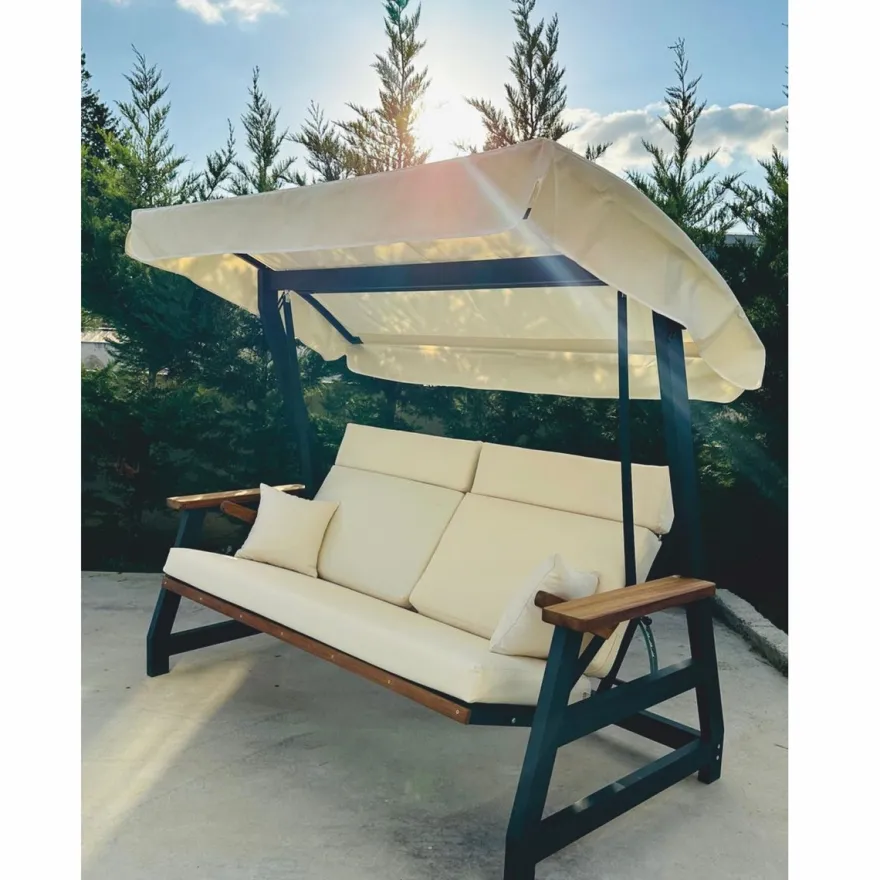 Casa Padrino Luxus Hollywood Schaukel Beige / Anthrazit / Braun 226 cm - Garten & Terrassen Möbel