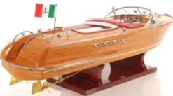 Casa Padrino Luxus Holzboot Speedboot Naturfarben / Rot / Weiß 64 cm - Handgefertigtes Deko Modellboot Schiff Boot