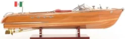 Casa Padrino Luxus Holzboot Speedboot Naturfarben / Rot / Weiß 64 cm - Handgefertigtes Deko Modellboot Schiff Boot