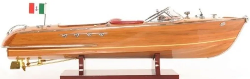 Casa Padrino Luxus Holzboot Speedboot Naturfarben / Rot / Weiß 64 cm - Handgefertigtes Deko Modellboot Schiff Boot
