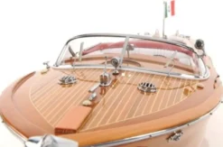 Casa Padrino Luxus Holzboot Speedboot Naturfarben / Rot / Weiß 64 cm - Handgefertigtes Deko Modellboot Schiff Boot