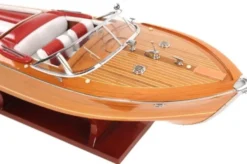 Casa Padrino Luxus Holzboot Speedboot Naturfarben / Rot / Weiß 64 cm - Handgefertigtes Deko Modellboot Schiff Boot