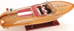 Casa Padrino Luxus Holzboot Speedboot Naturfarben / Rot / Weiß 64 cm - Handgefertigtes Deko Modellboot Schiff Boot