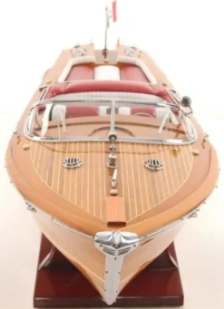 Casa Padrino Luxus Holzboot Speedboot Naturfarben / Rot / Weiß 64 cm - Handgefertigtes Deko Modellboot Schiff Boot