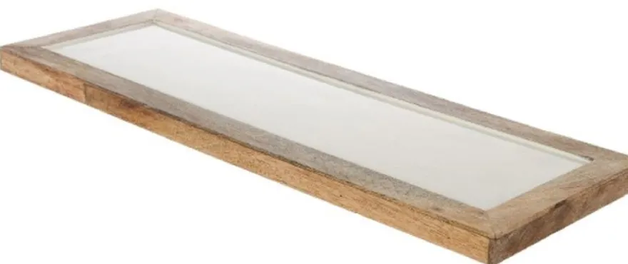 Casa Padrino Luxus Holz Keramik Deko Tablett Naturfaben / Creme 17 x 6 x H. 2 cm - Deko Accessoires