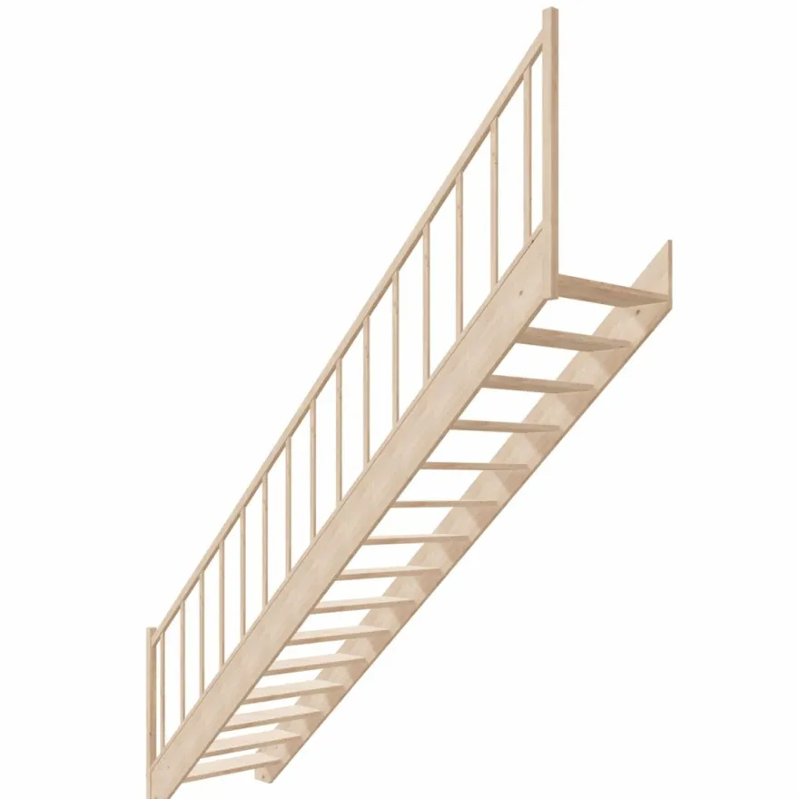 Casa Padrino Luxus Holztreppe mit Geländer rechte Seite Naturfarben H. 307 cm