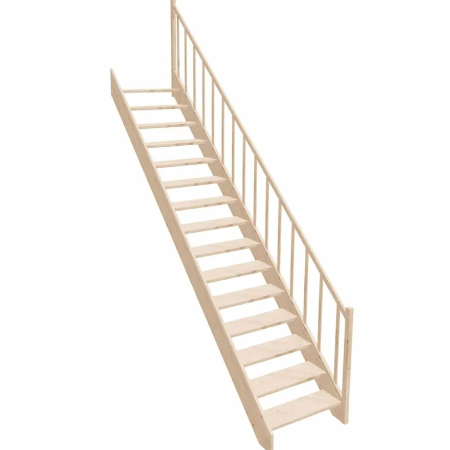Casa Padrino Luxus Holztreppe mit Geländer rechte Seite Naturfarben H. 307 cm