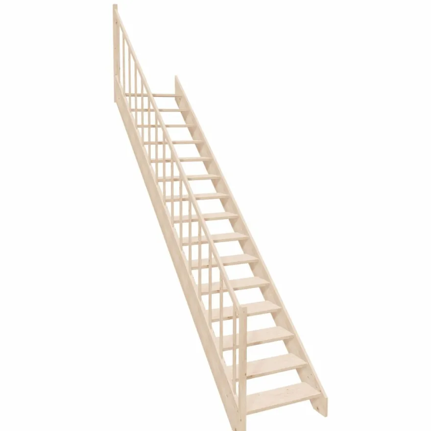 Casa Padrino Luxus Holztreppe mit Geländer linke Seite Naturfarben H. 307 cm