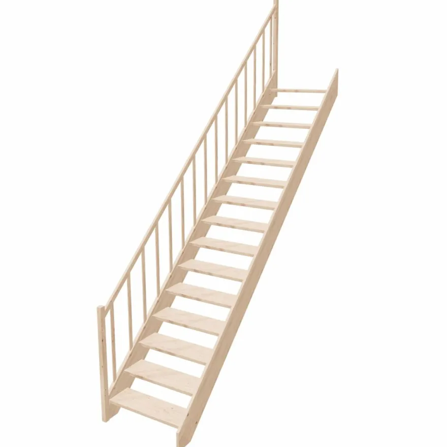 Casa Padrino Luxus Holztreppe mit Geländer linke Seite Naturfarben H. 307 cm
