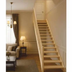 Casa Padrino Luxus Holztreppe mit Geländer linke Seite Naturfarben H. 307 cm