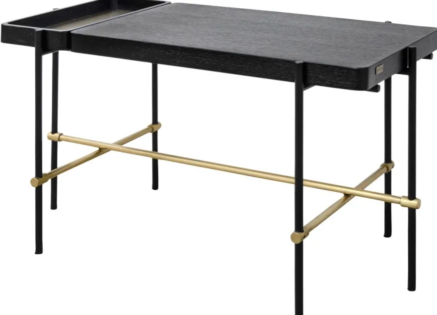 Casa Padrino Luxus Hotel Couchtisch Schwarz / Gold 80 x 40 x H. 45 cm - Hotel Möbel