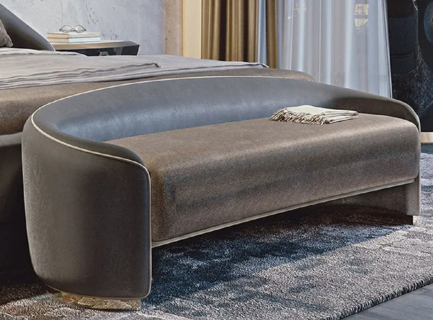 Casa Padrino Luxus Hotel Sitzbank Grau / Braun / Gold 128 x 45 x H. 40 cm - Hotel Möbel - Luxus Qualität - Made in Italy