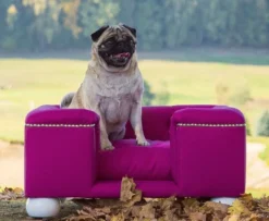 Casa Padrino Luxus Hundebett Lila / Weiß / Lila 65 x 55 x H. 31 cm - Modernes Rechteckiges Hundebett mit Kissen - Luxus Hundemöbel - Luxus Tiermöbel
