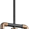 Casa Padrino Luxus Industrial Design Hängeleuchte Schwarz / Messingfarben 17,1 x 5,1 x H. 32,4 cm - Elegante Industrie Stil Hängelampe - Industrie Stil Leuchten