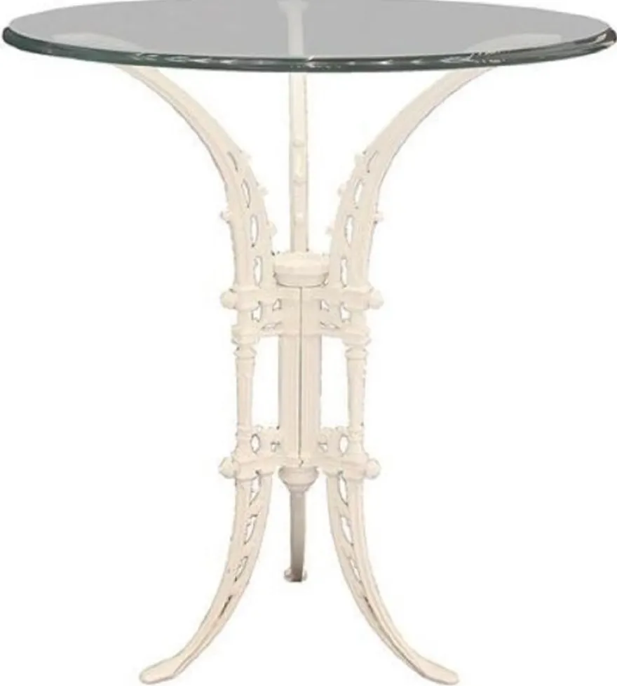 Casa Padrino Luxus Jugendstil Beistelltisch Weiß Ø 70 x H. 74 cm - Handgeschmiedeter Schmiedeeisen Tisch mit Glasplatte - Wohnzimmer Garten Terrassen Möbel