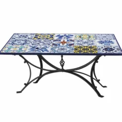 Casa Padrino Luxus Jugendstil Esstisch Weiß / Blau / Bunt / Schwarz 200 cm - Rechteckiger Gartentisch - Gastronomie Möbel - Made in Italy