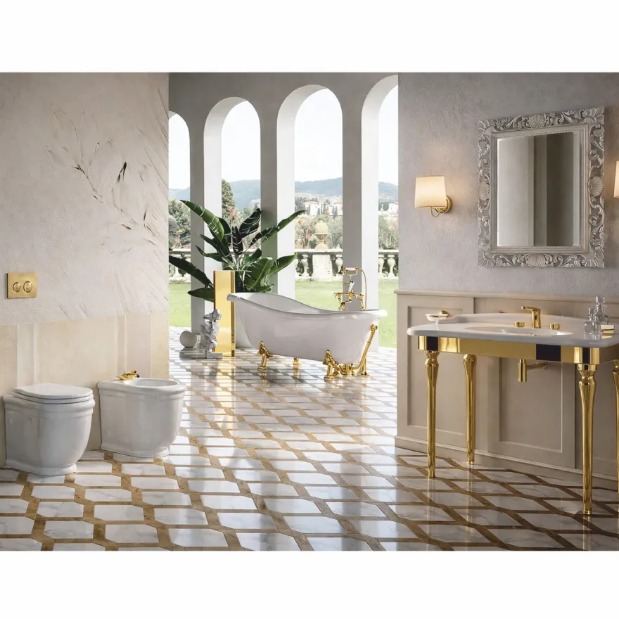 Casa Padrino Luxus Jugendstil Waschtisch Weiß / Gold - Badezimmer Möbel - Made in Italy