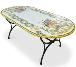 Casa Padrino Luxus Jugendstil Gartentisch Blumenbouquet 200 × 100 cm - Ovaler Esstisch aus handbemaltem Lavastein - Gastronomie Möbel - Made in Italy