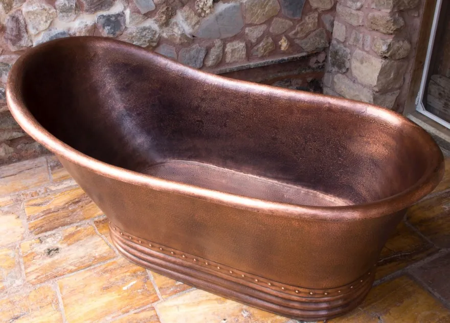 Casa Padrino Luxus Jugendstil Kupfer Badewanne 170 x 84 x H. 81 cm - Freistehende Retro Badewanne - Rustikale Kupfer Badezimmer Möbel