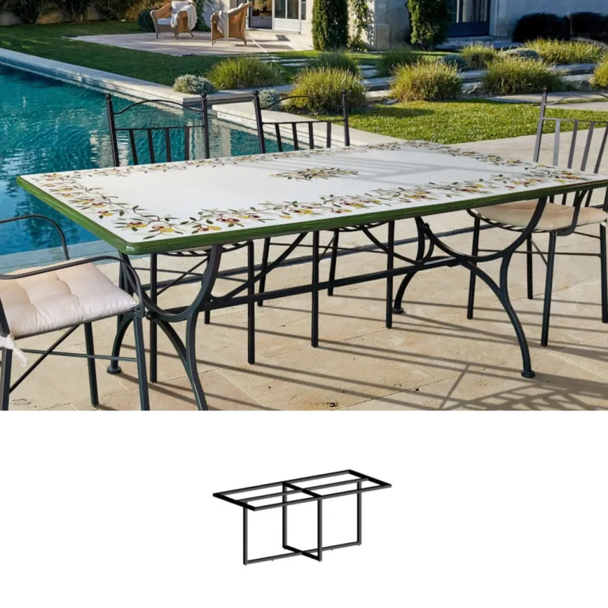 Casa Padrino Luxus Jugendstil Gartentisch Olivenzweige 200 × 100 cm - Rechteckiger Esstisch aus handbemaltem Lavastein - Gastronomie Möbel - Made in Italy