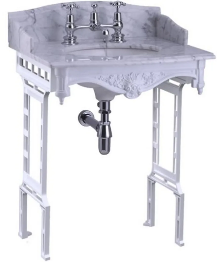 Casa Padrino Luxus Jugendstil Stand Waschtisch Weiß / Weiß mit Marmorplatte, 650 x 575 x 957 mm