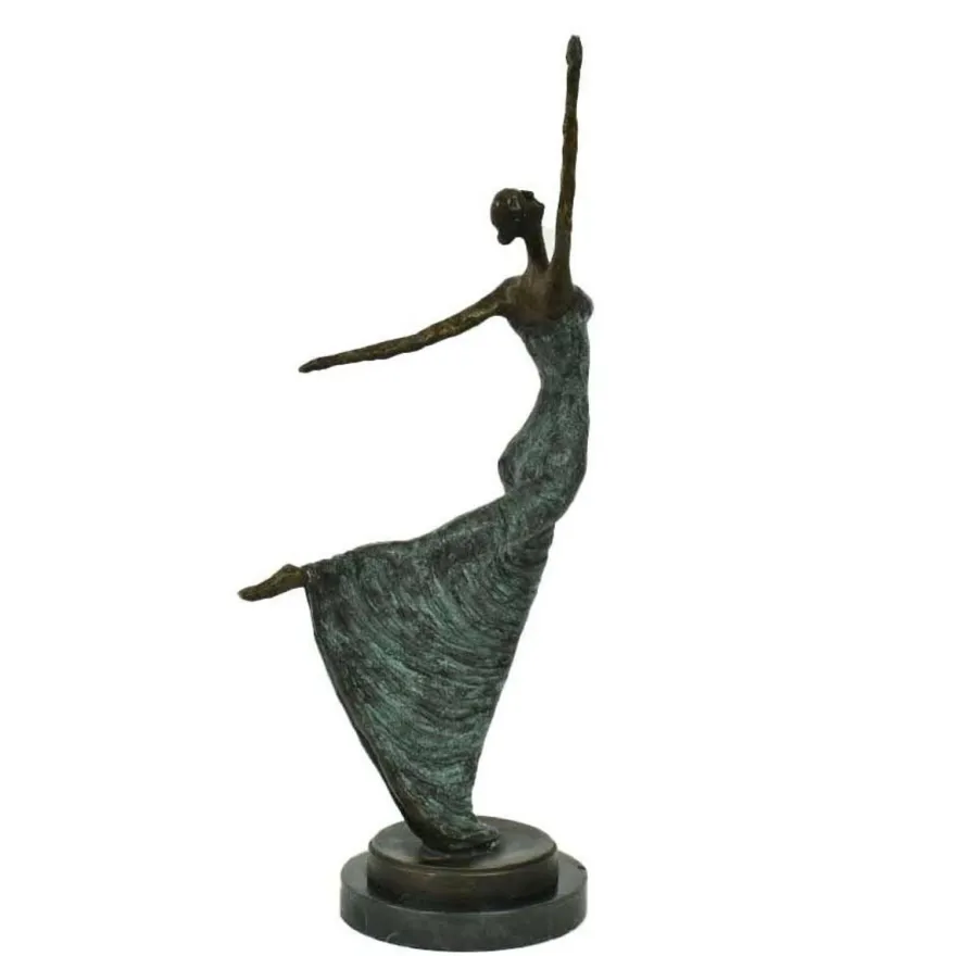 Casa Padrino Luxus Jugendstil Bronze Skulptur Tänzerin Antikgrün Bronze auf Marmorsockel H 53.5 cm - Bronzefigur - Dekofigur - Deko Accessoires