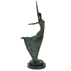 Casa Padrino Luxus Jugendstil Bronze Skulptur Tänzerin Antikgrün Bronze auf Marmorsockel H 53.5 cm - Bronzefigur - Dekofigur - Deko Accessoires