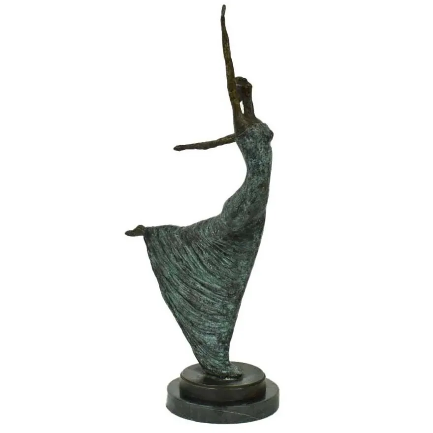 Casa Padrino Luxus Jugendstil Bronze Skulptur Tänzerin Antikgrün Bronze auf Marmorsockel H 53.5 cm - Bronzefigur - Dekofigur - Deko Accessoires