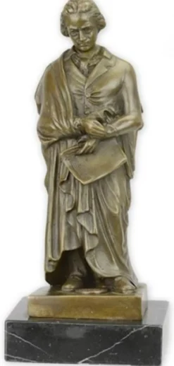 Casa Padrino Luxus Jugendstil Bronze Skulptur Beethoven Bronzefarben / Schwarz 7,4 x 6,5 x H. 17,1 cm - Bronzefigur mit Marmorsockel - Dekofigur - Deko Accessoires