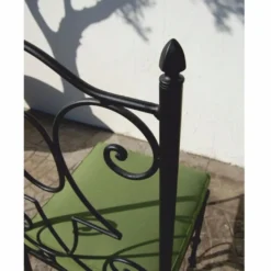 Casa Padrino Luxus Jugendstil Schmiedeeisen Gartenstuhl mit Sitzkissen Schwarz / Grün H. 105 cm