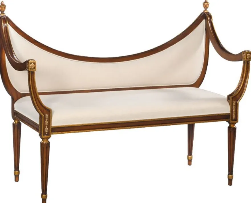 Casa Padrino Luxus Jugendstil Sitzbank Creme / Braun / Gold - Handgefertigte Massivholz Bank - Barock & Jugendstil Wohnzimmer Möbel