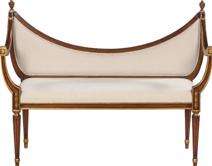 Casa Padrino Luxus Jugendstil Sitzbank Creme / Braun / Gold - Handgefertigte Massivholz Bank - Barock & Jugendstil Wohnzimmer Möbel