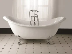 Casa Padrino Luxus Jugendstil Badewanne Weiß / Silber 180 x 77 x H. 79 cm - Gebogene freistehende Acryl Badewanne mit verchromten kugelförmigen Stahl Füßen - Jugendstil Badezimmermöbel