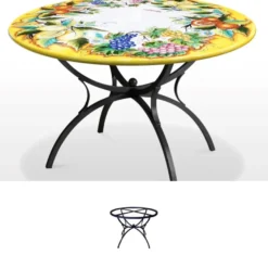 Casa Padrino Luxus Jugendstil Gartentisch Trauben und Früchte Ø 120 cm - Runder Esstisch aus handbemaltem Lavastein - Gastronomie Möbel - Made in Italy