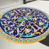 Casa Padrino Luxus Jugendstil Gartentisch Rankengirlande Blau Ø 150 cm - Runder Esstisch aus handbemaltem Lavastein - Gastronomie Möbel - Made in Italy