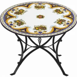 Casa Padrino Luxus Jugendstil Esstisch Weiß / Bunt / Schwarz Ø 140 cm - Runder Gartentisch - Gastronomie & Garten Möbel - Made in Italy