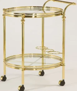 Casa Padrino Luxus Jugendstil Servierwagen Gold 40 x 40 x H. 57 cm - Edler Messing Trolley mit Glasplatten - Barock & Jugendstil Gastronomie Accessoires