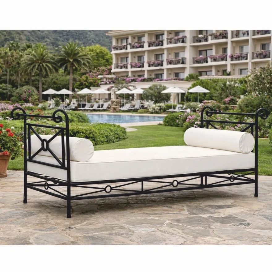 Casa Padrino Luxus Jugendstil Schmiedeeisen Sofa Schwarz / Weiß 210 cm - Garten Möbel