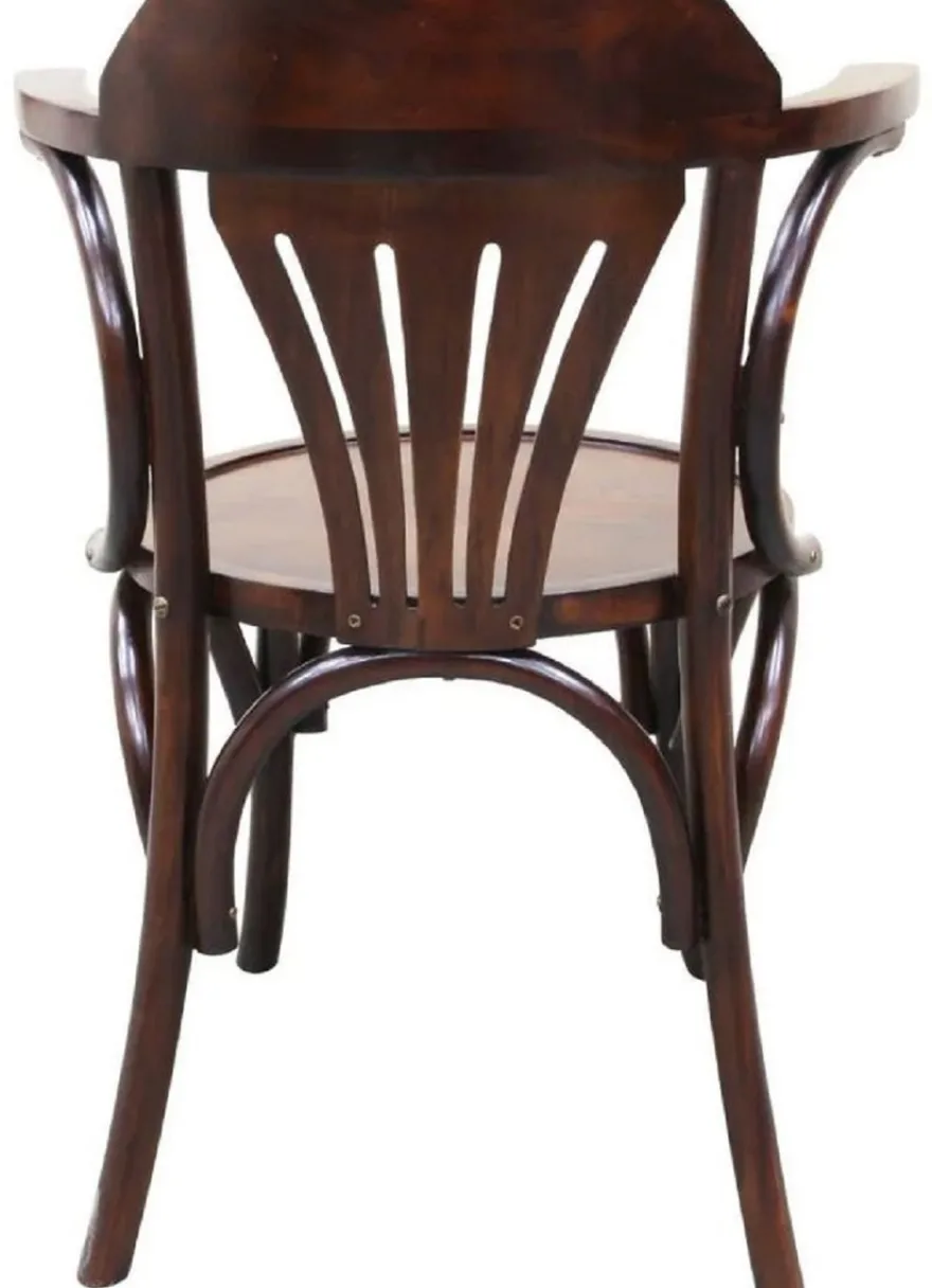 Casa Padrino Luxus Jugendstil Mahagoni Esszimmer Stuhl mit Armlehnen Dunkelbraun 59 x 50 x H. 82 cm - Massivholz Küchen Stuhl - Barock & Jugendstil Esszimmer Möbel