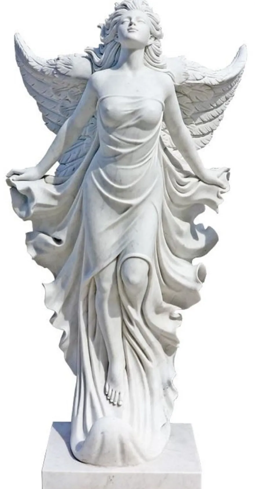 Casa Padrino Luxus Jugendstil Marmor Deko Skulptur Engel Weiß H. 170 cm - Prunkvolle Garten Marmor Deko Figur - Barock & Jugendstil Garten Marmor Deko Accessoires - Edel & Prunkvoll